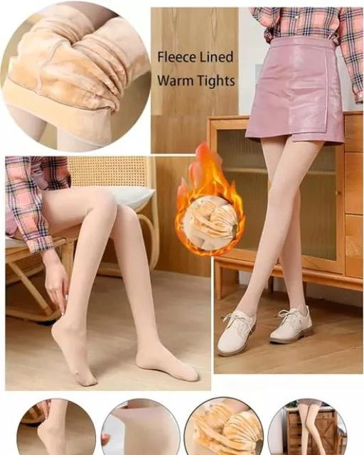 Fake Translucent Warm Tights For Winter Womens Fleece Tights Thick