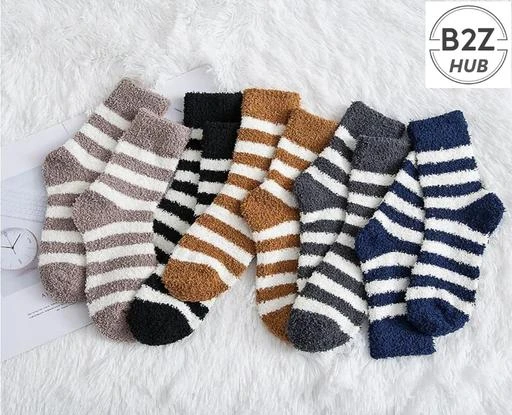 PinKit 5 Pairs Soft & Cozy Ladies Women Girls Fuzzy Socks Winter Warm  Feather Slipper Bed Socks (Without Thumb Socks) (Pack of Five Pairs) - Any  5 Coloured Socks