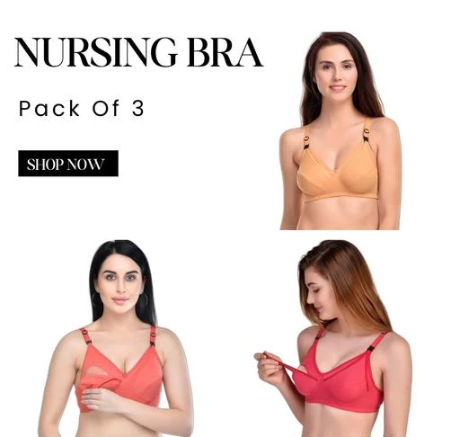  Feeding Bra Non Paded Comfirtable For Women Pack Of 3 Multicolor  /