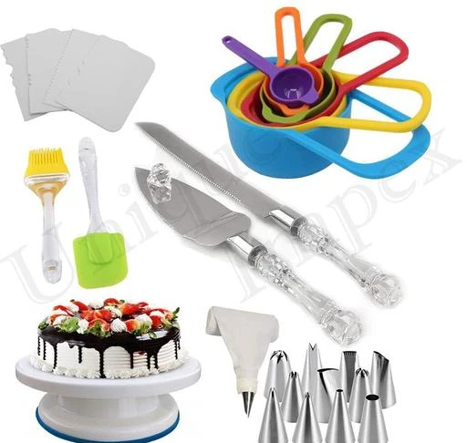 Checkout this latest Cake Making Supplies
Product Name: *Classic Cake Making Supplies*
Material: Plastic
Product Breadth: 28 Cm
Product Height: 10 Cm
Product Length: 28 Cm
Net Quantity (N): Multipack
All In One Cake Making Tools Combo 6 in 1 - Cake Rotate Turntable + 6 Pcs Multi-Color Measuring Spoon + Silicone Spatula and Brush Set + 4 Pcs Scraper set + 12 Piece Cake Decorating Set with Piping Bag + Stainless Steel Cake Knife and Server Set with Acrylic Handle (All Product Reusable & Washable)
Country of Origin: India
Easy Returns Available In Case Of Any Issue


SKU: New Cake combo-6.2
Supplier Name: UNIQUE IMPEX

Code: 306-35170878-9991

Catalog Name: Modern Cake Making Supplies
CatalogID_8434438
M08-C23-SC2317