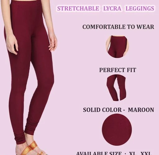 Checkout this latest Leggings
Product Name: *Pretty Cotton Lycra Women's Solid Legging*
Fabric:  Cotton Lycra 
Size: XL - 34 in  XXL - 36 in 
Length: Up To 40 in
Type: Stitched
Color:Maroon
Description: It Has 1 Piece of Women's Legging
Pattern: Solid
Country of Origin: India
Easy Returns Available In Case Of Any Issue


Catalog Rating: ★3.9 (326)

Catalog Name: Jiya Pretty Cotton Lycra Women's Solid Leggings Vol 10
CatalogID_490845
C79-SC1035
Code: 452-3525149-345