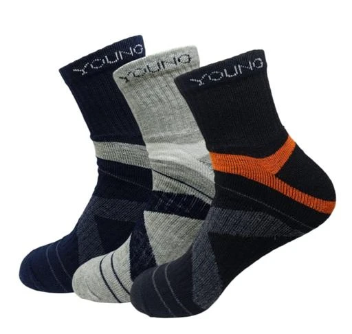 Men's Ankle Length Full Terry Cotton Sports Socks, Pack of 3