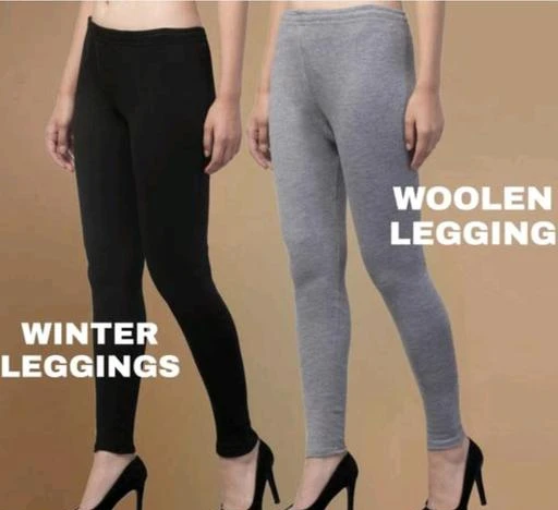 asa Woolen Leggings for Women, Winter Bottom Wear Combo Pack of 2 - Beige-  Green- Free Size