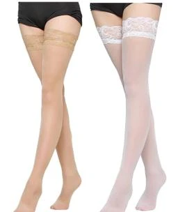 Neska Moda Women'S 2 Pair Nylon Ultra-Thin High-Leg Sexy Fishnet