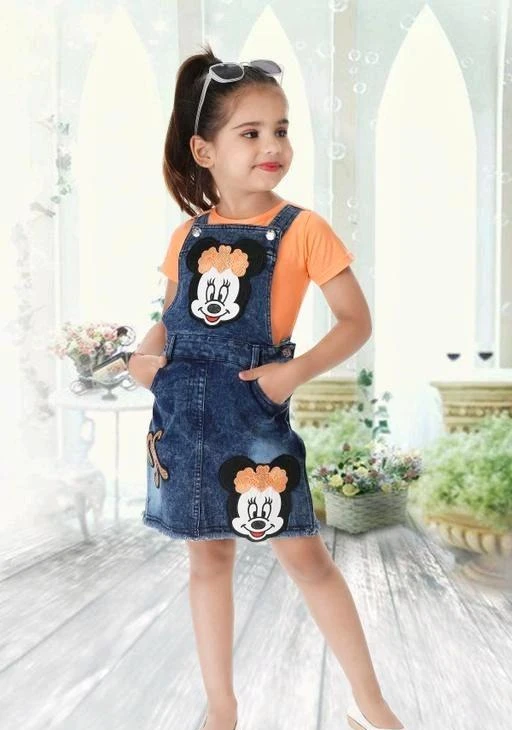  Cutie Stylish Mickey Denim Girl Skirt Dungaree With Tshirt Pretty