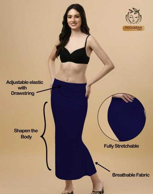 Navy Blue Polyster Lycra 4 Side stretchable Fabric Saree Shapewear