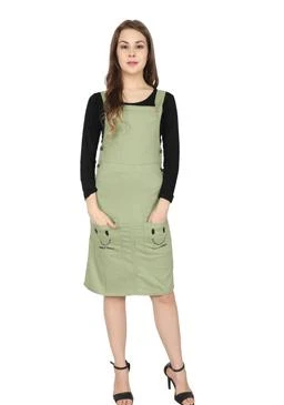 Fariha Fashions Cotton Blend Knee Length Women's Dungaree Dress with Top