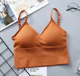 Women Girl Cotton Crop Top Lightly Padded Bralette With Removable