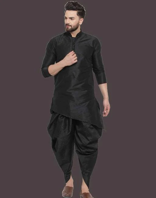 Checkout this latest Kurta Sets
Product Name: *26 i Men's Ethnic Kurta and Ethnic Dhoti Set*
Top Fabric: Art Silk
Bottom Fabric: Art Silk
Scarf Fabric: No Scarf
Sleeve Length: Long Sleeves
Bottom Type: Patiala
Stitch Type: Stitched
Pattern: Solid
Sizes:
S (Chest Size: 39 in, Top Length Size: 40 in, Bottom Waist Size: 40 in, Bottom Length Size: 42 in) 
M (Chest Size: 41 in, Top Length Size: 40 in, Bottom Waist Size: 40 in, Bottom Length Size: 42 in) 
L (Chest Size: 43 in, Top Length Size: 40 in, Bottom Waist Size: 40 in, Bottom Length Size: 42 in) 
XL (Chest Size: 45 in, Top Length Size: 40 in, Bottom Waist Size: 42 in, Bottom Length Size: 42 in) 
XXL (Chest Size: 50 in, Top Length Size: 42 in, Bottom Waist Size: 42 in, Bottom Length Size: 42 in) 
Sizing is designed for a regular relaxed fit means kurta’s actual chest measurement is 3-5 inches more i.e. For 5 sizes that we offer: S (36), M (38), L (40), XL (42), and XXL (44).  Actual product chest will be S – 39, M - 41, L 43.5, XL – 45.5, XXL - 50-inches respectively. This loosing is mandatory to put on the kurta. Order according to your chest size, for example if your chest is 36 so order S/36 . For dhoti we have elasticated waistband and drawstring also. 
This product is made from Art silk and finished in a attractive color. It features long sleeve, button front, and is targeted towards men. Furthermore, it is recommended to be kept away from extreme heat, fire and corrosive liquids to avoid any form of damage.
Country of Origin: India
Easy Returns Available In Case Of Any Issue


SKU: Black Slant Slit Kurta Button Black Salwar#
Supplier Name: Yuvraj Traders

Code: 697-37709320-8994

Catalog Name: Urbane Men Kurta Sets
CatalogID_9031375
M06-C18-SC1201