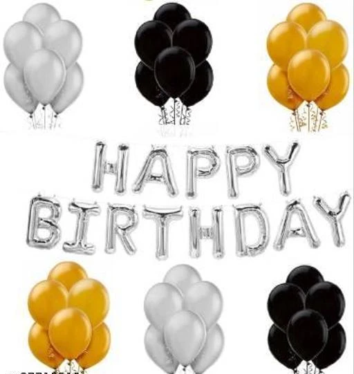 Checkout this latest Party Supplies
Product Name: *Designer Party Supplies*
Type: Balloons
Color: Multicolor
Featured Character: Balloon Pump
Net Quantity (N): 1
 Happy birthday Silver letter foil balloon 20 Silver 20 Black 10 Gold Metallic balloon for birthday party decoration Balloon (Silver,Black & Gold Pack of 63)  (Set of 63)
Country of Origin: India
Easy Returns Available In Case Of Any Issue


SKU: S>HB>40SBL>10G
Supplier Name: Mathur enterprise

Code: 142-37710310-054

Catalog Name: Designer Party Supplies
CatalogID_9031628
M08-C25-SC2525
