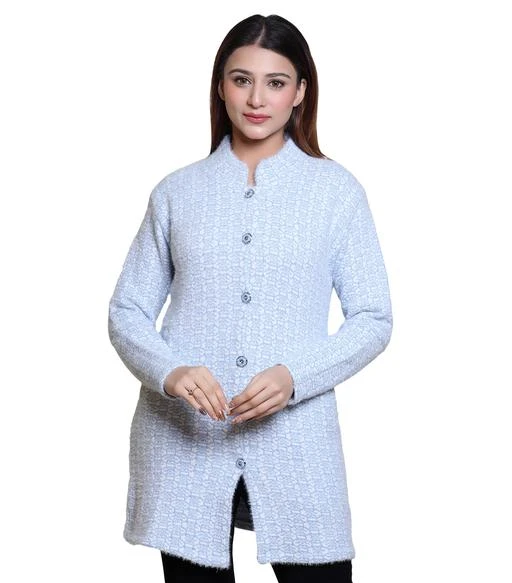 LADY WILLINGTON Designer Trendy Women Woolen Band Neck Daffodil Fabric  Cardigan Sweater Winter Wear Pure Wool