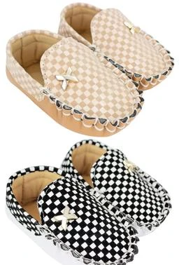 Neska Moda 6 To 9 Months Set Of 2 Pair Baby Boys Loafer Booties/Shoes  (White,Black)