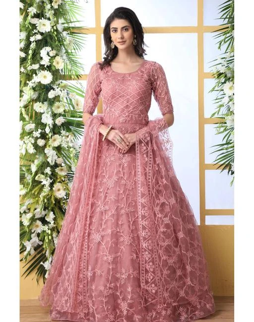 Buy ETEX SURAT Womens Net SemiStitched Gown Pink at Amazonin