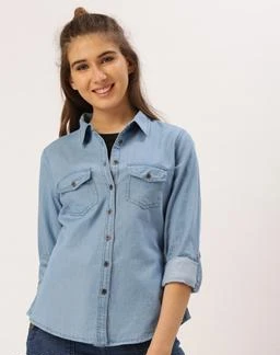 fcity.in - Trendy Denim Women Shirt / Ladies Fashionable Solid