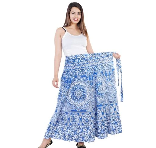 Cotton Women's Long Wrap Around Skirt Jaipuri Printed Free Size