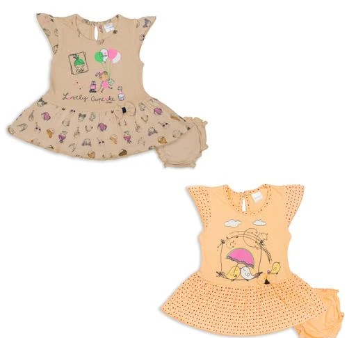 Checkout this latest Clothing Set
Product Name: *Clothing Set*
Top Fabric: Cotton
Bottom Fabric: Cotton
Sleeve Length: Short Sleeves
Top Pattern: Printed
Bottom Pattern: Solid
Net Quantity (N): Pack Of 2
Sizes:
0-3 Months (Top Chest Size: 16 in, Top Length Size: 12 in) 
3-6 Months (Top Chest Size: 17 in, Top Length Size: 13 in) 
Short sleeves Frock Jhabla Set with vibrant colored Printed design all over the dress made with soft and breathable Cotton. Ideal for your Baby Girl this Summer season. Tasselz apparels are made with pure cotton, soft and comfy for your child. Each dress is checked for for quality to make sure you get the best product every time. Tasselz offers very affordable clothing for your infant child as we know that they out grow their clothes every few months, so we make it easier for parents to keep buying new and pretty designs every time their beautiful baby has grown. With this set you can manage all the mess your little angel makes everyday. Peach & Brown
Country of Origin: India
Easy Returns Available In Case Of Any Issue


SKU: 101-212-2P13
Supplier Name: BSB Digital Studios Private Limited

Code: 004-41235541-9921

Catalog Name: Flawsome Comfy Girls Top & Bottom Sets
CatalogID_9915717
M10-C32-SC1147