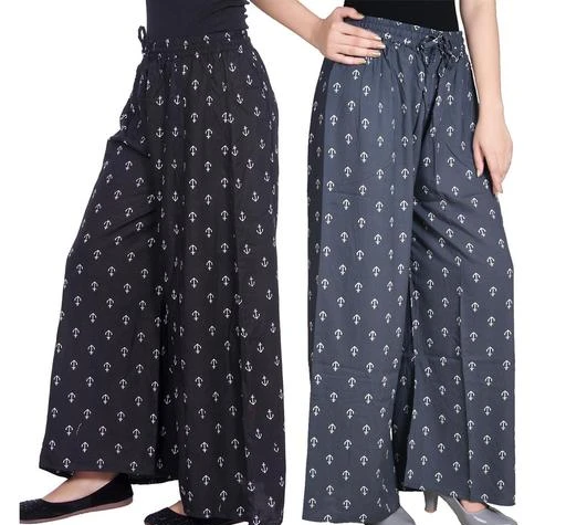 Checkout this latest Palazzos
Product Name: *Fancy Fabulous Women Palazzos*
Fabric: Rayon
Pattern: Printed
Multipack: 2
Sizes: 
30, 32, 34 (Waist Size: 34 in, Length Size: 38 in, Hip Size: 36 in) 
36, 38, 40, Free Size
Country of Origin: India
Easy Returns Available In Case Of Any Issue


SKU: LR501_BLACK,GREY
Supplier Name: PARI ENTERPRISES

Code: 114-41244570-998

Catalog Name: Designer Unique Women Palazzos
CatalogID_9918388
M04-C08-SC1039