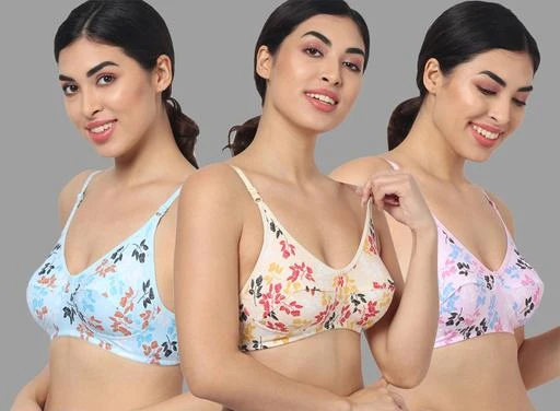 Buy StyFun Women Cotton Blend Bra Floral Print Non-Wired Padded