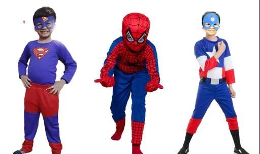  - Chamsworld Combo Of 3 Superhero Costume For Kids Spiderman  Superman