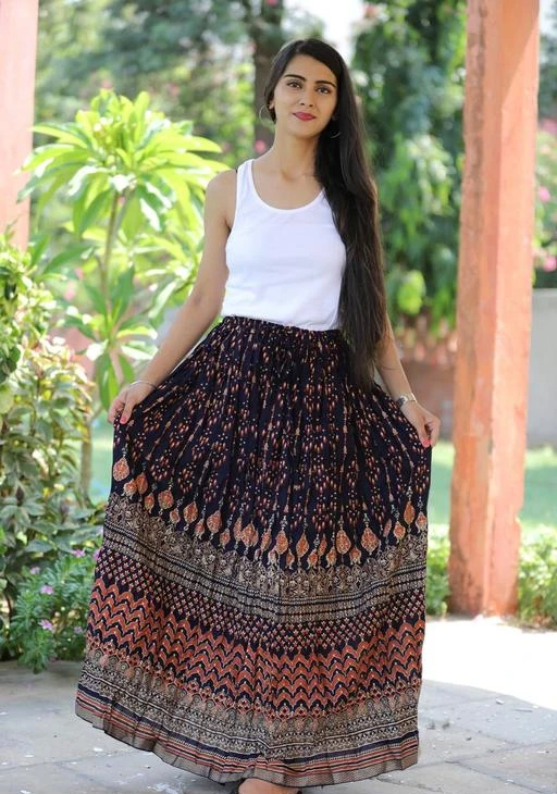 Navy blue ethnic outlet skirt