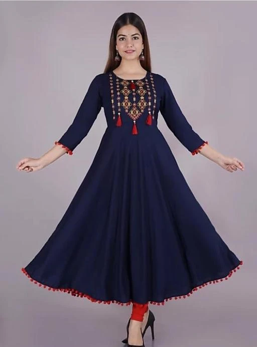 Checkout this latest Kurtis
Product Name: *Aagam Voguish Kurtis*
Fabric: Rayon
Sleeve Length: Three-Quarter Sleeves
Pattern: Embroidered
Combo of: Single
Sizes:
M (Bust Size: 38 in, Size Length: 48 in) 
L (Bust Size: 40 in, Size Length: 48 in) 
XL (Bust Size: 42 in, Size Length: 48 in) 
XXL (Bust Size: 44 in, Size Length: 48 in) 
Good Quality Kurti Made by Rayon fabric, with long time uses as formal or a casual wear kurti. You can use it as party time, office work time and as you recommended.
Country of Origin: India
Easy Returns Available In Case Of Any Issue


SKU: SVE_08_BLUE POM POM
Supplier Name: Sidhi Vinayak enterprises

Code: 283-42663881-009

Catalog Name: Aishani Superior Kurtis
CatalogID_10324995
M03-C03-SC1001