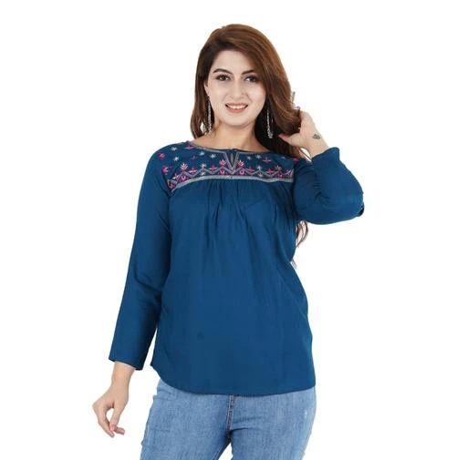 Checkout this latest Tops & Tunics
Product Name: *Comfy Fashionista Women Tops & Tunics*
Fabric: Rayon
Sleeve Length: Three-Quarter Sleeves
Pattern: Embroidered
Multipack: 1
Sizes:
S (Bust Size: 36 in, Length Size: 27 in) 
M (Bust Size: 38 in, Length Size: 27 in) 
L (Bust Size: 40 in, Length Size: 27 in) 
XL (Bust Size: 42 in, Length Size: 27 in) 
XXL (Bust Size: 44 in, Length Size: 27 in) 
XXXL (Bust Size: 46 in, Length Size: 27 in) 
Country of Origin: India
Easy Returns Available In Case Of Any Issue


Catalog Rating: ★3.8 (6)

Catalog Name: Comfy Fashionista Women Tops & Tunics
CatalogID_10361675
C79-SC1020
Code: 013-42790391-999