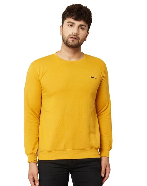 Fcity In Men Solid Mustard Round Neck Woolen Winter Sweatshirts With Pocket