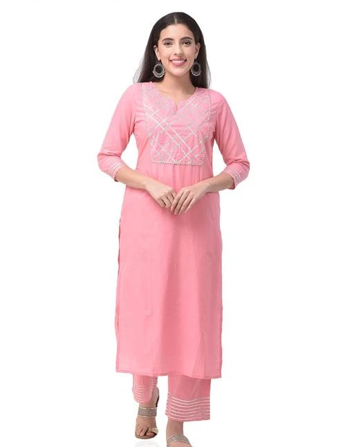 Checkout this latest Kurta Sets
Product Name: *Adrika Attractive Women Kurta Sets*
Kurta Fabric: Cotton Cambric
Bottomwear Fabric: Cotton Cambric
Fabric: No Dupatta
Sleeve Length: Three-Quarter Sleeves
Set Type: Kurta With Bottomwear
Bottom Type: Palazzos
Pattern: Solid
Net Quantity (N): Single
Sizes:
XS (Bust Size: 36 in, Shoulder Size: 14 in, Kurta Waist Size: 34 in, Kurta Hip Size: 38 in, Kurta Length Size: 46 in, Bottom Waist Size: 30 in, Bottom Length Size: 38 in) 
S (Bust Size: 38 in, Shoulder Size: 14.5 in, Kurta Waist Size: 36 in, Kurta Hip Size: 40 in, Kurta Length Size: 46 in, Bottom Waist Size: 32 in, Bottom Length Size: 38 in) 
M (Bust Size: 40 in, Shoulder Size: 15 in, Kurta Waist Size: 38 in, Kurta Hip Size: 42 in, Kurta Length Size: 46 in, Bottom Waist Size: 34 in, Bottom Length Size: 38 in) 
L (Bust Size: 42 in, Shoulder Size: 15.5 in, Kurta Waist Size: 40 in, Kurta Hip Size: 44 in, Kurta Length Size: 46 in, Bottom Waist Size: 36 in, Bottom Length Size: 38 in) 
XL (Bust Size: 44 in, Shoulder Size: 16 in, Kurta Waist Size: 42 in, Kurta Hip Size: 46 in, Kurta Length Size: 46 in, Bottom Waist Size: 38 in, Bottom Length Size: 38 in) 
XXL (Bust Size: 46 in, Shoulder Size: 16.5 in, Kurta Waist Size: 44 in, Kurta Hip Size: 48 in, Kurta Length Size: 46 in, Bottom Waist Size: 40 in, Bottom Length Size: 38 in) 
XXXL (Bust Size: 48 in, Shoulder Size: 17 in, Kurta Waist Size: 46 in, Kurta Hip Size: 50 in, Kurta Length Size: 46 in, Bottom Waist Size: 44 in, Bottom Length Size: 38 in) 
4XL (Bust Size: 50 in, Shoulder Size: 17.5 in, Kurta Waist Size: 48 in, Kurta Hip Size: 52 in, Kurta Length Size: 46 in, Bottom Waist Size: 46 in, Bottom Length Size: 38 in) 
Give a modern twist to your ethnic wardrobe with this Simple And Pretty Look With This Beautiful Blue Coloured Solid Cotton Kurta With Solid Cotton Palazzo Set From Brand 
