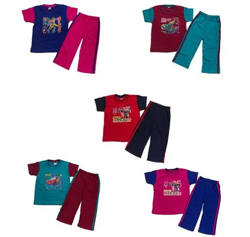 Checkout this latest Clothing Set
Product Name: *Tinkle Comfy Boys Top & Bottom Sets*
Top Fabric: Cotton
Bottom Fabric: Cotton
Sleeve Length: Short Sleeves
Top Pattern: Printed
Bottom Pattern: Self-Design
Multipack: Pack Of 5
Add-Ons: No Add Ons
Sizes:
3-4 Years (Top Chest Size: 11.5 in, Top Length Size: 15 in, Bottom Waist Size: 7 in, Bottom Length Size: 19 in) 
4-5 Years (Top Chest Size: 12 in, Top Length Size: 17 in, Bottom Waist Size: 7 in, Bottom Length Size: 20.5 in) 
Country of Origin: India
Easy Returns Available In Case Of Any Issue


Catalog Rating: ★4.3 (20)

Catalog Name: Tinkle Funky Boys Top & Bottom Sets
CatalogID_10855161
C59-SC1182
Code: 526-44504224-997