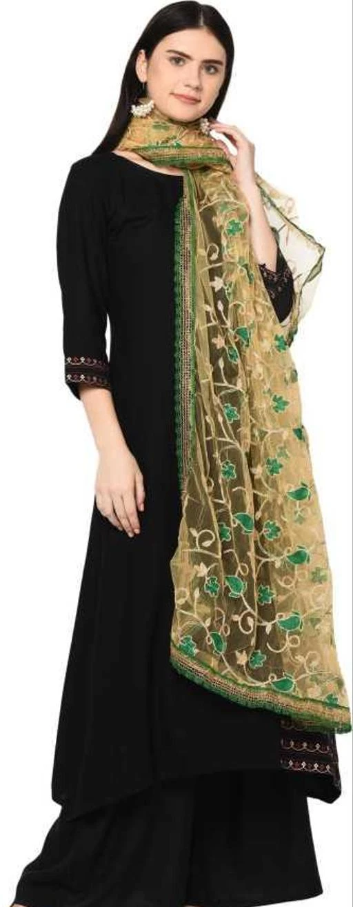 Checkout this latest Dupattas
Product Name: *Women's Aari Work Trendy Kashmiri wool thread Designer Net Green Embroidered Dupatta Girls*
Fabric: Net
Pattern: Embroidered
Net Quantity (N): 1
Sizes:Free Size (Length Size: 2.25 m) 
?Trendy Designer Dupatta for women : Beautiful Embroidered Aari Work Dupatta With Four Side Perfect Finishing Border on Edge & Elegant Quality Net Dupatta Rich Look Party Wear gorgeous grace!!! This Designer net creation will definitely give your feminine charm a hint of subdued elegance. ?Material Composition Dupatta :  Heavy Butterfly Sparkel Net Border With Kashmiri Wool Thread Embroidery on chunri. ?Length of Dupatta :  2.25 meter X 1 meter | Care Instructions :  Hand Wash & Dry Clean only. Add a touch of elegance to your wardrobe with this exquisite piece of designer Dupatta from the house of RR Fashion. Swathed with a cheerful pattern, this piece speaks volume., Its pairing With Any Of your favourite piece of clothing & Can be pair with Any colour Of long kurti and you are Look to Good ! The Four Side Heavy Border on EDGE makes this dupatta simply irresistible!. It will pair beautifully with different salwar sharara and kurtis exalting lavish elegance and rich look party wear.
Country of Origin: India
Easy Returns Available In Case Of Any Issue


SKU: DU-27-GREEN
Supplier Name: R R Fashion

Code: 803-44842710-429

Catalog Name: Versatile Stylish Women Dupattas
CatalogID_10947424
M03-C06-SC1006