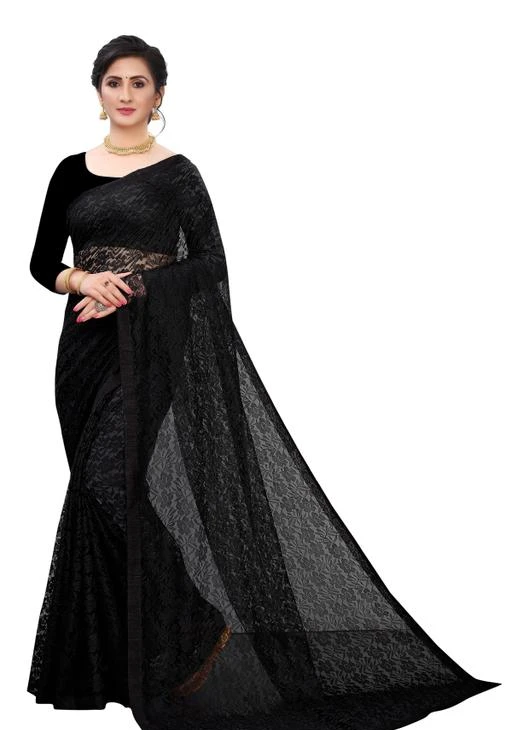 Brasso Net Black Lace Border Saree With Blouse, Black saree, Net