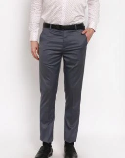  Americanelm Men Dark Grey Solid Slim Fit Stretchable Formal  Trouser /
