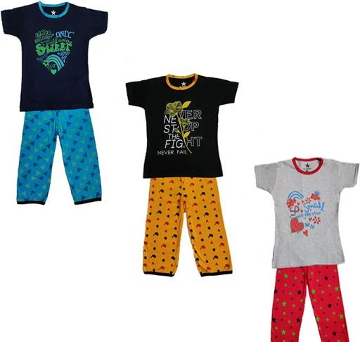 Checkout this latest Nightsuits
Product Name: *KIDS GIRLS SET ITEMS HALF SLEEVE TOP AND PANT*
Top Fabric: Cotton
Bottom Fabric: Cotton
Top Type: T-shirt
Bottom Type: Pajamas
Sleeve Length: Short Sleeves
Top Pattern: Printed
Net Quantity (N): 3
KIDS GIRLS SET ITEMS HALF SLEEVE TOP AND PANT 
Sizes: 
1-2 Years, 2-3 Years, 3-4 Years (Top Length Size: 16 in, Bottom Waist Size: 15 in, Bottom Length Size: 18 in) 
4-5 Years (Top Length Size: 16 in, Bottom Waist Size: 15 in, Bottom Length Size: 18 in) 
5-6 Years (Top Length Size: 17 in, Bottom Waist Size: 17 in, Bottom Length Size: 19 in) 
6-7 Years (Top Length Size: 18 in, Bottom Waist Size: 18 in, Bottom Length Size: 20 in) 
Country of Origin: India
Easy Returns Available In Case Of Any Issue


SKU: STYLISH-MODERN-KIDS-GIRLS-TOP-PANT-N5-B1-G4-NK TRENDZ
Supplier Name: NK Trendz

Code: 995-45256640-996

Catalog Name: Princess Stylish Girls Top & Bottom Sets
CatalogID_11064476
M10-C32-SC1158