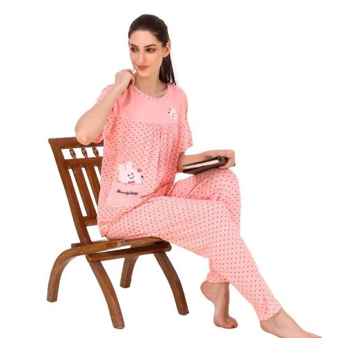 Checkout this latest Nightsuits
Product Name: *Siya Alluring Women Nightsuits*
Top Fabric: Cotton Blend
Bottom Fabric: Cotton Blend
Top Type: Regular Top
Bottom Type: Pyjamas
Sleeve Length: Short Sleeves
Pattern: Printed
Multipack: 1
Sizes:
L (Top Bust Size: 38 in, Top Length Size: 28 in, Bottom Waist Size: 36 in, Bottom Length Size: 38 in) 
XL (Top Bust Size: 40 in, Top Length Size: 29 in, Bottom Waist Size: 38 in, Bottom Length Size: 39 in) 
XXL (Top Bust Size: 42 in, Top Length Size: 30 in, Bottom Waist Size: 40 in, Bottom Length Size: 40 in) 
Country of Origin: India
Easy Returns Available In Case Of Any Issue


SKU: 1008 makkhi peach
Supplier Name: MILEY

Code: 494-45560351-0051

Catalog Name: Siya Alluring Women Nightsuits
CatalogID_11158053
M04-C10-SC1045