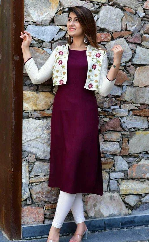 Checkout this latest Kurtis
Product Name: *Women Rayon Solid Maroon Kurti With Printed Jacket*
Fabric: Rayon
Sleeve Length: Three-Quarter Sleeves
Pattern: Solid
Combo of: Single
Sizes:
S (Bust Size: 36 in, Size Length: 50 in) 
M (Bust Size: 38 in, Size Length: 50 in) 
L (Bust Size: 40 in, Size Length: 50 in) 
XL (Bust Size: 42 in, Size Length: 50 in) 
XXL (Bust Size: 44 in, Size Length: 50 in) 
XXXL (Bust Size: 46 in, Size Length: 50 in) 
It has a Solid kurti with Printed jacket
Country of Origin: india
Easy Returns Available In Case Of Any Issue


SKU: Solid kurti With Printed Jacket
Supplier Name: Gazal anasari

Code: 833-45834955-999

Catalog Name: Aakarsha Petite Kurtis
CatalogID_11243387
M03-C03-SC1001