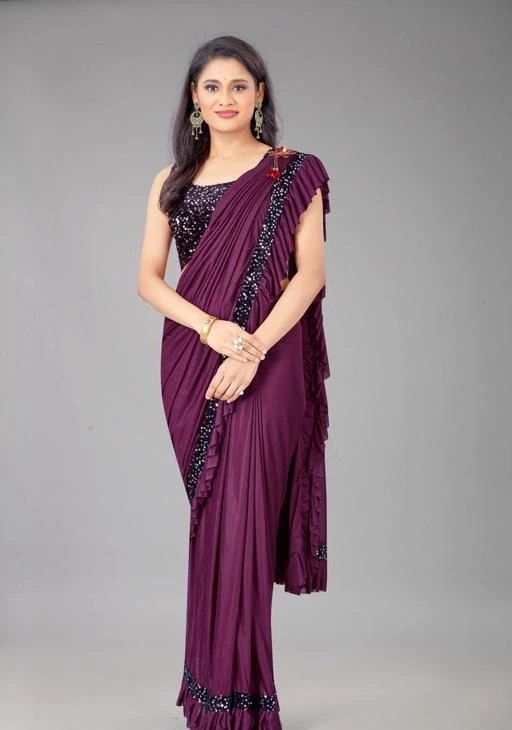 Sarees Women's Lycra Saree with Blouse Piece,Women's Lycra Saree