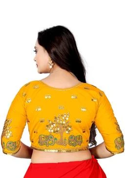 SCUBE DESIGNS Cotton Lycra Stretchable Comfy Round Neck Net Elbow Length  Sleeves Saree Blouse Readymade Crop Top Choli for Girls & Womens :  : Fashion
