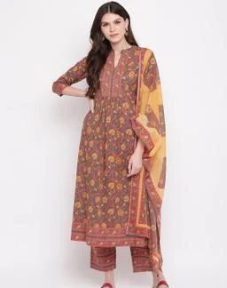 Women Cotton Pleated Printed Long Kurti With Palazzos