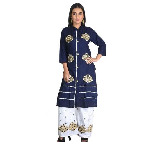 Checkout this latest Kurta Sets
Product Name: *Jivika Fashionable Women Kurta Sets*
Kurta Fabric: Rayon
Bottomwear Fabric: Rayon
Fabric: Rayon
Sleeve Length: Three-Quarter Sleeves
Set Type: Kurta With Bottomwear
Bottom Type: Palazzos
Pattern: Embroidered
Net Quantity (N): Single
Sizes:
S, M, L, XL (Bust Size: 42 in, Kurta Waist Size: 40 in, Kurta Hip Size: 42 in, Kurta Length Size: 42 in) 
This is a beautiful handcrafted design for girls and women's. It is usable for all types of festivals.Trendy and appealing, This collection will surely impress you as a fashionable women. This kurt and Plaazoo will surely add unique charm to your Festive as well as casual look. This a-linekurta dress is perfect for a day out with friends or a night of get-together with family. It is made from very soft rayon cotton fabrics with ambroidery work. 
Country of Origin: India
Easy Returns Available In Case Of Any Issue


SKU: K-XL011B
Supplier Name: FM GARMENTS AND FARIHA FASHIONS

Code: 534-47014919-9941

Catalog Name: Aagyeyi Drishya Women Kurta Sets
CatalogID_11595341
M03-C04-SC1003