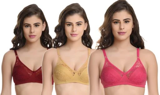 Checkout this latest Bra
Product Name: *CloreMe Women T-Shirt Non Padded Multicolor Bra Combo (Pack of 3)*
Fabric: Cotton
Print or Pattern Type: Lace
Padding: Non Padded
Type: Tshirt Bra
Wiring: Non Wired
Seam Style: Seamed
Multipack: 3
Sizes:
32B (Underbust Size: 28 in, Overbust Size: 34 in) 
34B (Underbust Size: 30 in, Overbust Size: 36 in) 
36B (Underbust Size: 32 in, Overbust Size: 38 in) 
38B (Underbust Size: 34 in, Overbust Size: 40 in) 
40B (Underbust Size: 36 in, Overbust Size: 42 in) 
Country of Origin: India
Easy Returns Available In Case Of Any Issue


Catalog Rating: ★4 (89)

Catalog Name: Stylus Women Bra
CatalogID_11614894
C76-SC1041
Code: 073-47085564-9911