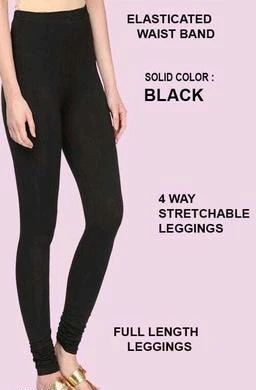 Black High Waist Ladies Ankle Length Cotton Churidar Legging