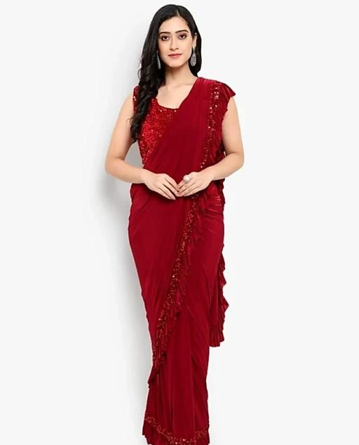 Red Saree With Stitched Blouse