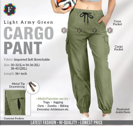 Checkout this latest Trousers & Pants
Product Name: *Hi Fashion latest designer stylish stretchable casual look Cargo Pant ARMY GREEN OLIVE LIGHT Women’s Cargo in Best Price *
Fabric: Lycra
Pattern: Solid
Sizes: 
40 (Waist Size: 40 in, Length Size: 36 in, Hip Size: 46 in) 
Hi Fashion exclusive range of Latest Fashion / Trending Fashion High Quality Garment made of soft IMPORTED STRETCHABLE fabric designer Cargo Pant in Best Price direct from manufacturer. Look Fresh, Fashionable, Modern and Glamorous in this Pretty good quality women’s Cargo Pant at amazingly low price. This new arrival beautiful Stylish and Elegant Look / Trendy Look / Casual Look / Cool Look beautiful popular Cargo Pant collection bear a chic look & unique design. This apparel for women comfortable and relaxed fit has 4 POCKETS AND DRAWSTRING WITH METAL TIP. Match it with different Crop Top, Bralette, T-Shirts or Top to enhance the look. Ladies and Girl can wear in many occasion like Evening Party, College Party, Holidays, Summer Seasons or all season, or even in every day use, day or night and outing also. This is Casual Wear, College Wear,  Holidays Wear, Western Wear, Summer Wear, Daily Wear. We are offering our products at most reasonable and on discount price.
Country of Origin: India
Easy Returns Available In Case Of Any Issue


SKU: 245728730
Supplier Name: Hi Fashion

Code: 715-48428941-999

Catalog Name: Classy Designer Women Women Trousers 
CatalogID_12024696
M04-C08-SC1034
