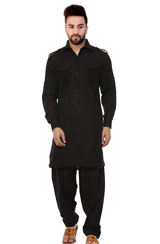 Checkout this latest Kurta Sets
Product Name: *Ethnic Men Kurta Sets*
Top Fabric: Cotton
Bottom Fabric: Cotton
Scarf Fabric: Cotton
Sleeve Length: Long Sleeves
Bottom Type: Patiala
Stitch Type: Stitched
Pattern: Solid
Sizes:
M (Top Length Size: 38 in, Bottom Waist Size: 38 in, Bottom Length Size: 38 in) 
L (Top Length Size: 40 in, Bottom Waist Size: 40 in, Bottom Length Size: 40 in) 
XL (Top Length Size: 42 in, Bottom Waist Size: 42 in, Bottom Length Size: 42 in) 
XXL (Top Length Size: 44 in, Bottom Waist Size: 44 in, Bottom Length Size: 44 in) 
The Pathani dress has full sleeves with cuffs, a short button placket on the chest area which further has two patch pockets on either side of it. * Pathani Suit Product Size Guidance (A) Sizes for this style are slightly on a LARGER side when compared to SHIRT sizes. So do check out the 'CHEST' size measurement in point B and order the size best suited to you. (B) Kurta's actual chest measurement is 4 inches more i.e. for 4 Sizes we offer: actual product chest will be M - 38 ; L - 40; XL - 42 ; XXL-44inches respectively. *Fabric: Cotton Ruby; Sleeves: Full; Neck: Collar; Fit: Regular/Comfort *Product colour may slightly vary due to photographic lighting sources or your monitor settings
Country of Origin: India
Easy Returns Available In Case Of Any Issue


SKU: BLACK-PATHANI
Supplier Name: OXIPITAL CLUB

Code: 885-48481738-9911

Catalog Name: Fashionable Men Kurta Sets
CatalogID_12040708
M06-C18-SC1201
