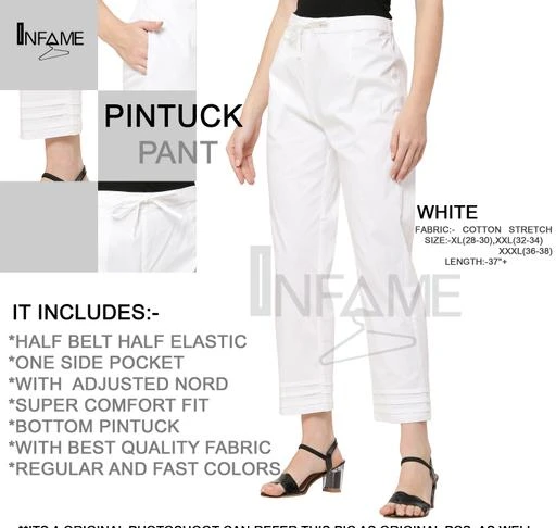Checkout this latest Trousers & Pants
Product Name: *Pretty Latest Women Women Trousers*
Fabric: Cotton Lycra
Pattern: Solid
Net Quantity (N): 1
Sizes: 
28 (Waist Size: 28 in, Length Size: 37 in) 
30 (Waist Size: 30 in, Length Size: 37 in) 
32 (Waist Size: 32 in, Length Size: 37 in) 
34 (Waist Size: 34 in, Length Size: 37 in) 
36 (Waist Size: 36 in, Length Size: 37 in) 
38 (Waist Size: 38 in, Length Size: 37 in) 
40
A fashion staple for modern women is this pair of solid trouser from Infame. Made from cotton fabric, this trouser is light in weight and comfortable to wear all day long.
Country of Origin: India
Easy Returns Available In Case Of Any Issue


SKU: eGSap00-
Supplier Name: INFAME

Code: 304-48843583-999

Catalog Name: Comfy Fabulous Women Women Trousers 
CatalogID_12154738
M04-C08-SC1034