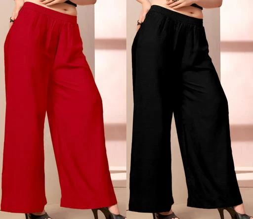 Checkout this latest Palazzos
Product Name: *Elegant Trendy Women Palazzos*
Fabric: Rayon
Pattern: Solid
Net Quantity (N): 2
Heavy and Soft rayon 14 Kg (Grade A), Palazzos for Women. Acort fashion presents beautiful and comfortable palazzo pants made of super soft rayon - cotton fabric which will give you very trendy and authentic look catching all the eyeballs. Women Palazzos in combo of two color with solid colorful style. Best for gift, daily wear, It can also be used in office, outdoor and festival occasion. Best for making pair with Kurtis and other top wear and T shirt western wear too. Since it soft feel, it can be wear in night too, Pack of two gives combo of two colors (Pack of two). All color combinations are available like red, blue, black, yellow, teal, Maroon, purple, green. For other color combination search with “Acort Black Palazzos” or “Acort  Palazzos”, Plaso, Plazo kurti set, Palazzos. Pack of 2 Palazzos
Sizes: 
26 (Waist Size: 26 in, Length Size: 38 in) 
28 (Waist Size: 28 in, Length Size: 38 in) 
30 (Waist Size: 30 in, Length Size: 38 in) 
32 (Waist Size: 32 in, Length Size: 38 in) 
34 (Waist Size: 34 in, Length Size: 38 in) 
36 (Waist Size: 36 in, Length Size: 38 in) 
38 (Waist Size: 38 in, Length Size: 38 in) 
40 (Waist Size: 40 in, Length Size: 38 in) 
42, 44
Country of Origin: India
Easy Returns Available In Case Of Any Issue


SKU: Red-Black-Plain : Women Palazzo - Pack of two Combo Palazzos - Women plazo 
Supplier Name: SARVAD ONLINE

Code: 793-49139000-0031

Catalog Name: Gorgeous Feminine Women Palazzos
CatalogID_12240910
M04-C08-SC1039