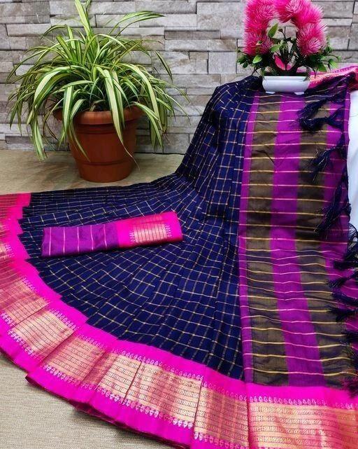 Checkout this latest Sarees
Product Name: *New checks Pattern With Zari And Zalar Saree*
Saree Fabric: Cotton Silk
Blouse: Separate Blouse Piece
Blouse Fabric: Cotton Silk
Pattern: Checked
Blouse Pattern: Embellished
Net Quantity (N): Single
Sizes: 
Free Size (Saree Length Size: 5.5 m, Blouse Length Size: 0.8 m) 
Country of Origin: India
Easy Returns Available In Case Of Any Issue


SKU: Kavya_Navy
Supplier Name: Jinal Selection

Code: 724-49369370-666

Catalog Name: Charvi Ensemble Sarees
CatalogID_12307757
M03-C02-SC1004