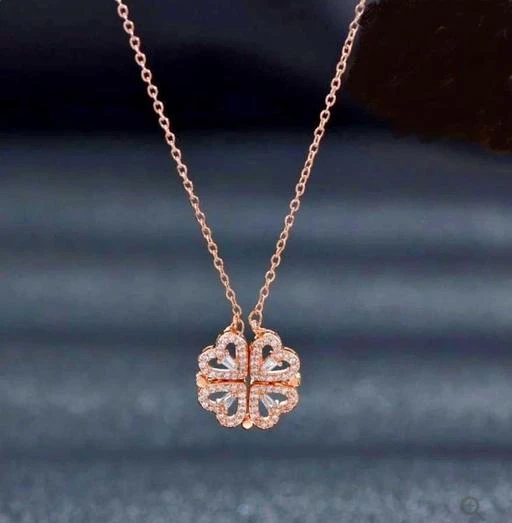 2-in-1 Magnetic Four Leaf clover Necklace Rosegold