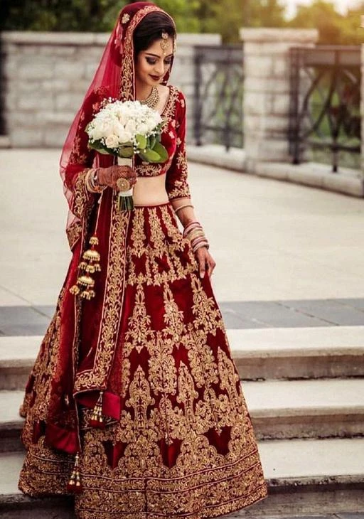 Maroon Colour Net Fabric Wedding Lehenga Choli.