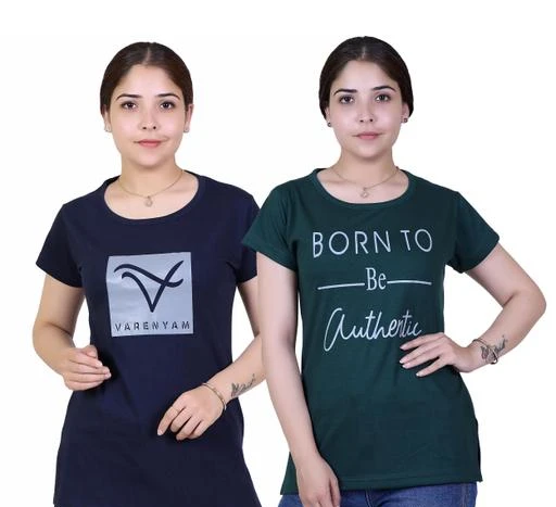 Checkout this latest Tshirts
Product Name: *Varenyam cotton women's Long T shirt*
Fabric: Cotton
Sleeve Length: Short Sleeves
Pattern: Printed
Net Quantity (N): 2
Sizes:
M (Bust Size: 17 in, Length Size: 26 in) 
L (Bust Size: 18 in, Length Size: 26 in) 
XL (Bust Size: 19 in, Length Size: 27 in) 
XXL (Bust Size: 20 in, Length Size: 27 in) 
Shop from wide range of T shirt from Varenyam.This is cotton Round neck t shirt specially designed for women's/girls.Perfect for your office wear,party wear use ,you could pair with a stylish pair of jeans or trousers complete the look
Country of Origin: India
Easy Returns Available In Case Of Any Issue


SKU: LT2055NY2054GN
Supplier Name: KATIYAR TRADERS

Code: 463-49838159-8911

Catalog Name: Urbane Designer Women Tshirts 
CatalogID_12450510
M04-C07-SC1021